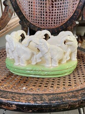 Vintage Ceramic Elephant Planter in Cream and celadon , 1930’s